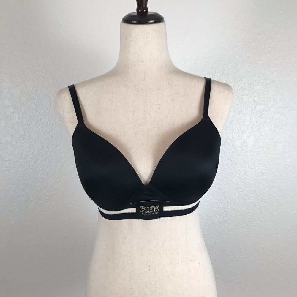 Pink Victoria’s Secret soft cup bra black with gold glitter 34B*